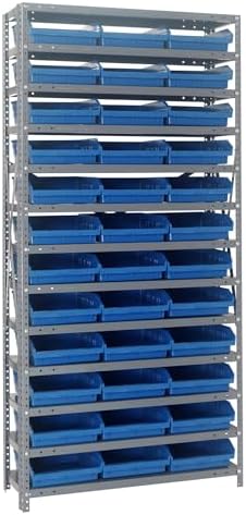 Quantum Storage Systems 1875-110BL Steel Shelving Unit with 4" Shelf Bins, 18" D x 36" W x 75" H, Blue by QuantumStorageSystems
