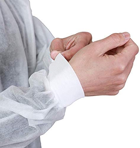 Greenour Disposable Lab Coats 10-Pack White 3 Pockets Knitted Cuffs S-2XL - Image 6