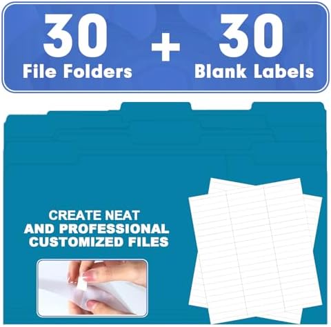 File Folder, HERKKA 30 Pack 1/3 Cut Tab File Folders, File Folders Great for Organizing and Filing, Letter Size, Blue - Image 5