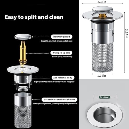 2Pcs Stainless Steel Floor Drain Filter,Bathroom Sink Stopper Hair Catcher - Image 2