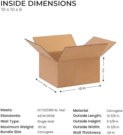(10 x 10 x 6) - (25 Pack) Corrugated Cardboard Boxes for shipping and moving up to 65 lbs - Image 2