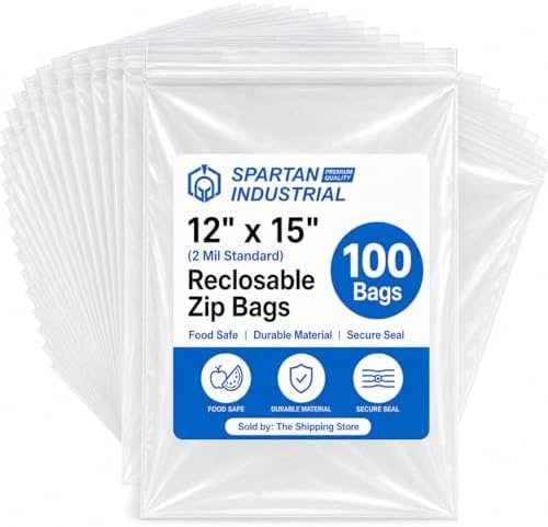Spartan Industrial - 12" X 15" (100 Count) 2 Mil Clear Reclosable Zip Plastic Poly Bags with Resealable Lock Seal Zipper by SpartanIndustrial