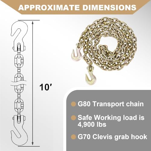 AAIN G80 Heavy Duty Transport Chain 5/16Inch x 10Ft, Load Binder Tow Chains - Image 4
