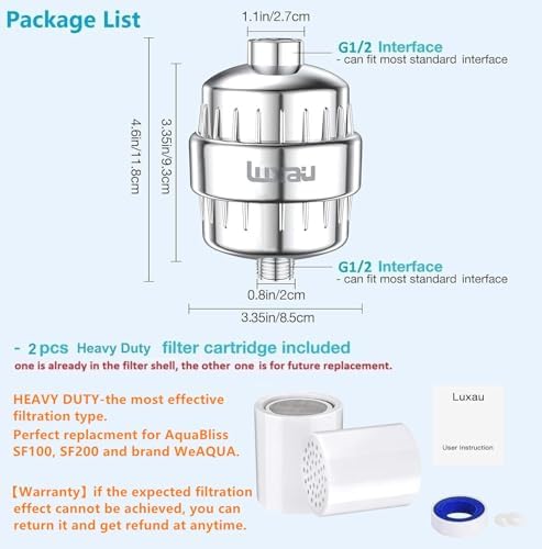 Heavy Duty Shower Filter, Chlorine Hard Water Filter Softener Purifier, with 2 Filter Cartridges, Fits Universal Handheld Shower Head Fixed Rainfall Bath Fixture, Chrome - Image 2