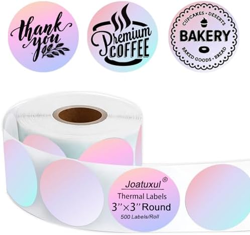 3 inch Round Thermal Labels, Thermal Printer Labels use for Barcode, Shipping, Customized, Circle Direct Thermal Stickers 500 Labels for Printer, 3 Color by Joatuxul