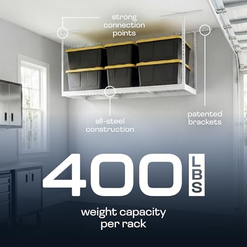MonsterRax 3x6 Overhead Garage Storage Rack, White, 18"-33" Height - Image 4