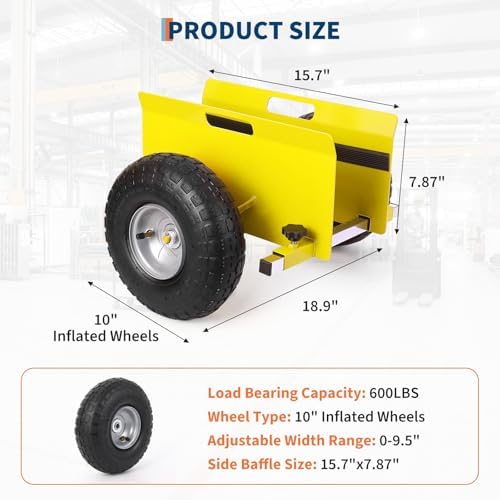 600 LBS Panel Dolly, Door Dolly Adjustable Drywall Mover with 10" Tires - Image 2
