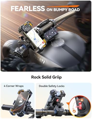 JOYROOM Motorcycle Phone Mount, [1s Auto Lock][100mph Military Anti-Shake] Bike Phone Holder for Bicycle, [10s Quick Install] Handlebar Phone Mount, Compatible with iPhone, Samsung, All Phone, Yellow - Image 6