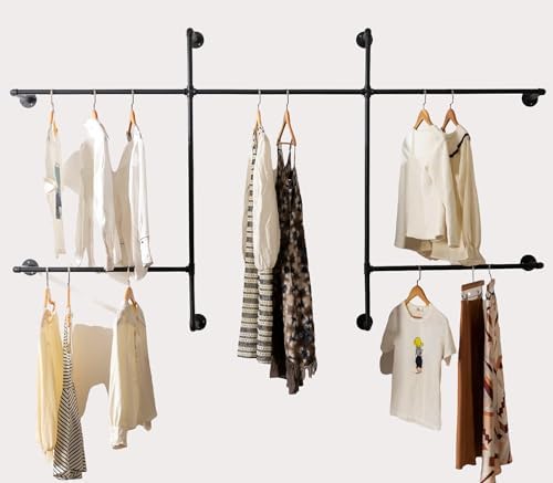 Industrial Pipe Clothing Rack, Wall Mounted Clothes Rack, Hanging Rod by HOMEYEENG