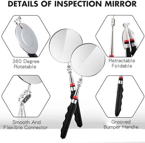 Copkim 2 Pcs Telescoping Inspection Mirror Mechanics Mirror,85mm,Black - Image 3