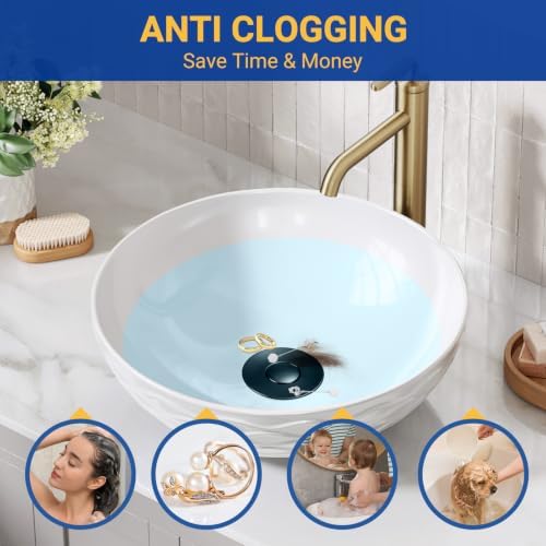 Bathroom Sink Drain Strainer, Pop-Up Bathroom Sink Stopper with Removable Stainless Steel Hair Catcher Basket, Universal Fit for US Bathroom Sinks, Showers & Floor Drains (1pcs-Black) - Image 3