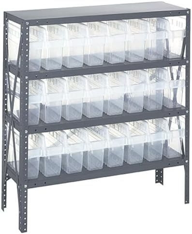 Quantum Storage Systems 1239-SB801CL Solid Heavy Duty 4 Shelves 24 Store-MAX Clear Bins 39" H x 36" W x 12" D by QuantumStorageSystems