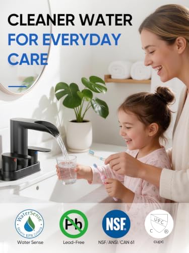 Cobbe Waterfall Bathroom Faucets with Filter, Matte Black Bathroom Sink Faucet 2 or 3 Hole, 4 Inch Centerset with Pop-Up Drain, 2 Handle & Supply Hoses, Lead-Free Stainless Steel for Vanity Sink RV - Image 3