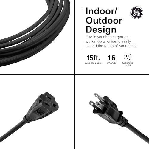 GE Outdoor Extension Cord, 15 Ft, Grounded Heavy Duty Extension Cord, 16AWG - Image 2