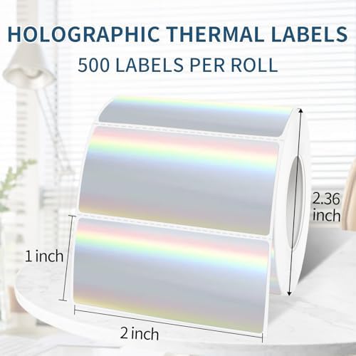 1" x 2" Holographic Thermal Label Stickers,Printable Rainbow Glitter Thermal Printer Sticker Labels for Gift Wrapping, Self-Adhesive Name Price Tag DIY Custom Logo Design (500 pcs) - Image 2