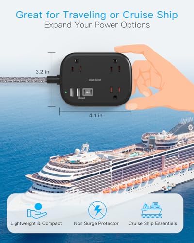 Cruise Essentials 2026,One Beat Travel Power Strip with USB C,Flat Plug 6ft - Image 2