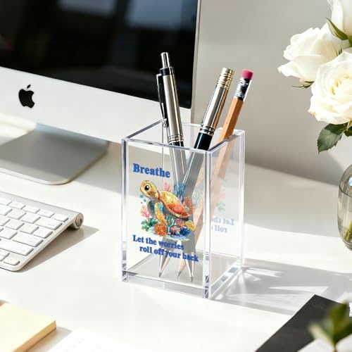 Sea Turtle Pen Holder Makeup Organizer, Mental Health Desk Décor - Image 3
