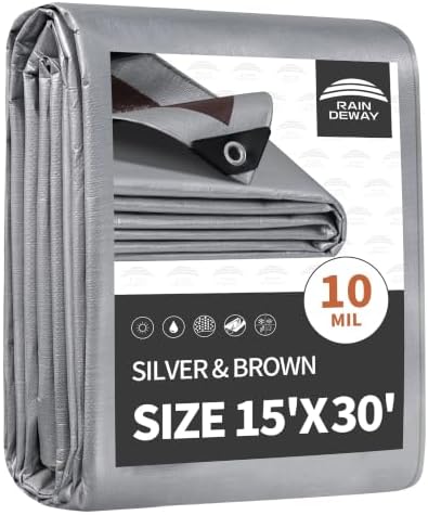 RAINDEWAY 15x30 Feet Tarps Heavy Duty Waterproof,10Mil Multipurpose Tarp by RAINDEWAY