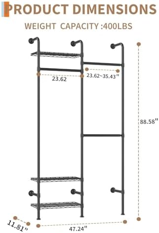 L2 Wall Mounted Corner Industrial Pipe Clothing Rack,400LBS Load - Image 2