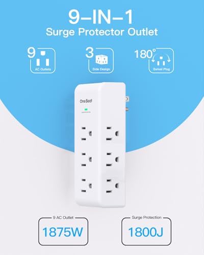 2 Pack Surge Protector Outlet Extender Rotating Plug, 9AC Multi Plug Outlet - Image 2