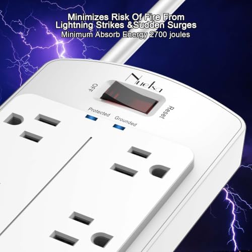 Surge Protector Power Strip, Nuetsa 6Ft Flat Plug Extension Cord with12 Outlets and 4 USB Ports for Home, Office, Dorm Essentials, 2700 Joules, ETL Listed, White - Image 5