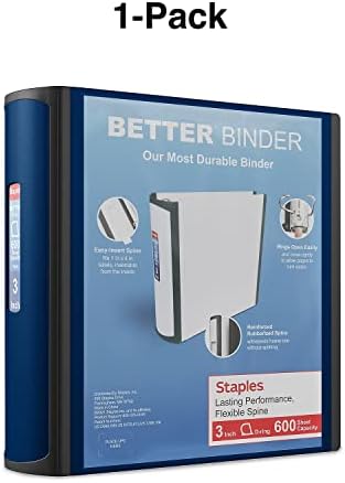 Staples Better Binder, 3 Inch D-Ring, Blue, Reinforced Rubber Spine - Image 7