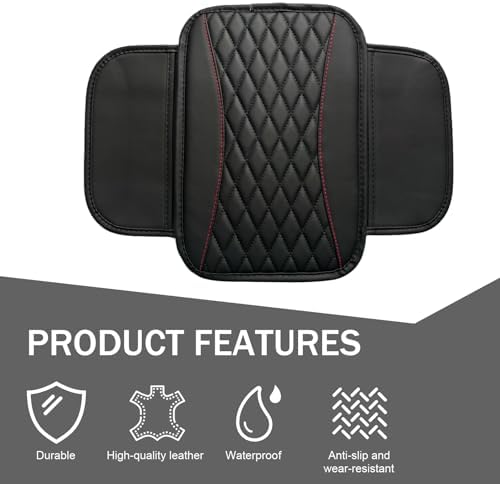 Car Center Console Cover, Patchwork Leather Armrest Cover Cushion with 2 Storage Bag, Waterproof Comfortable Auto Arm Rest Pad, Universal Center Console Protector for Sedan, SUV (Black) - Image 5