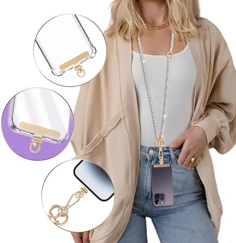 Crystal Phone Strap Crossbody Rhinestone Anti Theft Layered Strap Crossbody Gold Metal Buckles Cell Phone Neck for Women (Colour) - Image 4