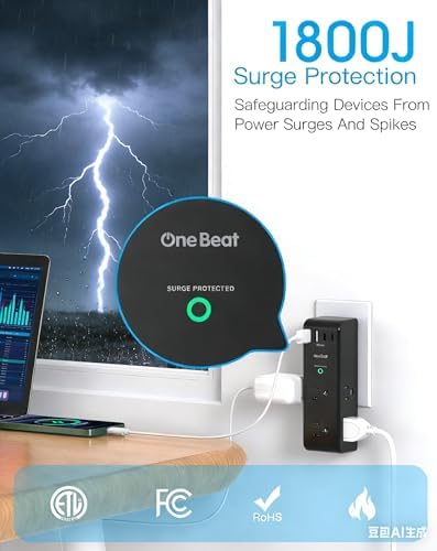 2 Pack Surge Protector Outlet Extender, Rotating Plug USB Wall Outlet,Black - Image 5