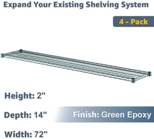 14x72 4-Pack Green Wire Shelf, NSF Metal Storage Rack Shelving Add-On Extra Tier Replacement - Image 2