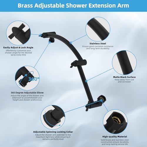 Hibbent All Metal 10'' Rain Shower Head, 16'' Extension Arm, Matte Black - Image 2