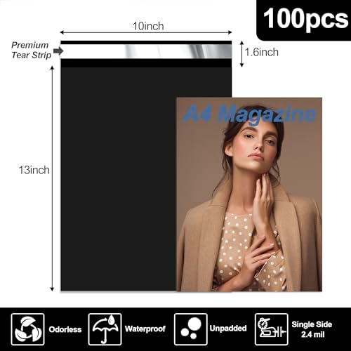 JinRuiKJ Poly Mailers 10x13 Inch, 100 Pcs Shipping Bags, Black - Image 2