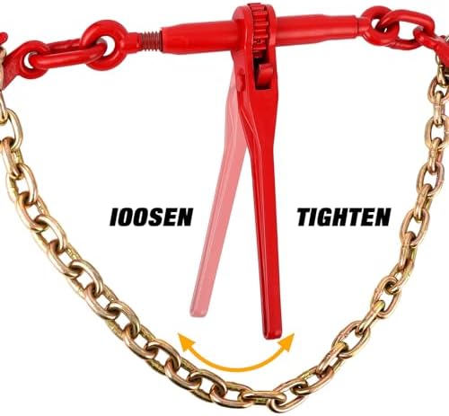 2Pcs Chain and Binder Kit, 3/8"-1/2" Ratchet Load Binders 9200 lbs Load Limit, 3/8 in ×10 ft Chains, Load Transport Binder Chain with Grappling Hook,for Industrial, Agricultural, Logging - Image 3