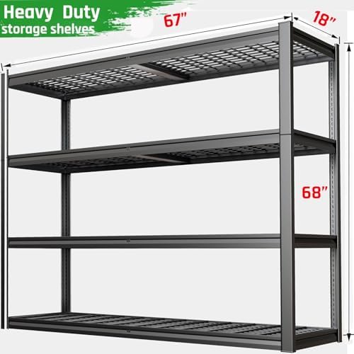 68" Wide Garage Shelving Unit, 68" W x 18" D x 68" H, 4 Tier Heavy Duty Garage Storage Shelves, Industrial Adjustable Shelves for Basement Warehouse, Commercial Shelving - Image 3