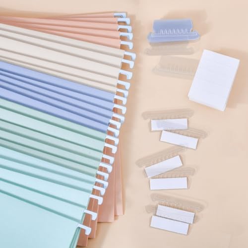 25-Pack Morandi Hanging File Folders,Letter Size with 35 Transparent Label Cards,50 Sticker Labels,1/5-Cut Tabs–Home Office & Filing Cabinets - Image 2
