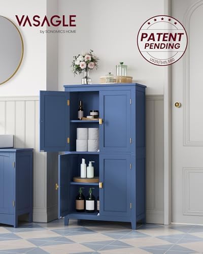VASAGLE Bathroom Floor Storage Cabinet with 4 Doors, Bijou Blue - Image 5
