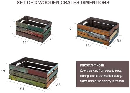 TIMRIS Set of 3 Rustic Distressed Wood Nesting Crates, Farmhouse Decorative Wooden Storage Boxes, Large Vintage Reclaimed Wood Baskets for Display (Random) - Image 4