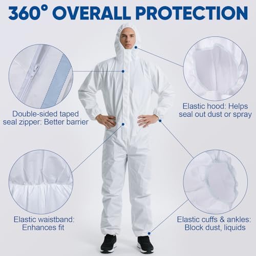 TICONN Hazmat Suit Disposable Coveralls, Full Body Lab Coverall Paint Suit - Image 7