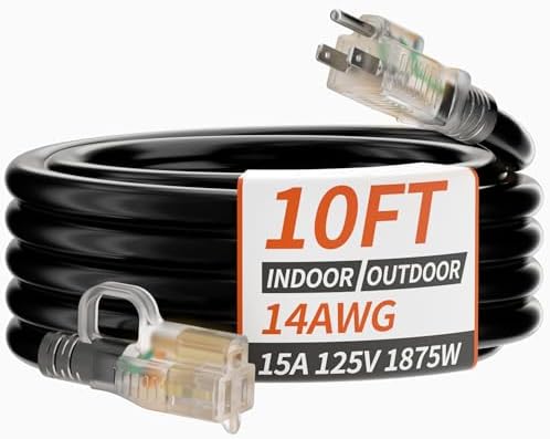 PlugSaf 14/3 Gauge 10 FT Extension Cord Outdoor, Heavy Duty Extension Cord by PlugSaf