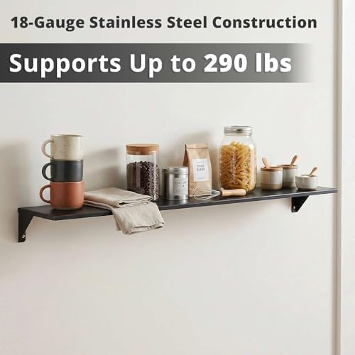 8" x 48" Heavy Duty Stainless Steel Floating Wall Mounted Shelf, Commercial Kitchen Storage Shelf - Image 3