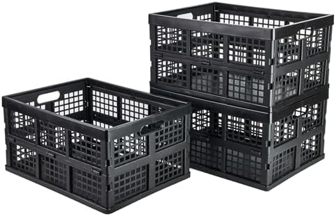 Aebeky 3-Pack Plastic Collapsible Storage Crates-30L,Foldable Plastic Crates for Storage (Black) by Aebeky