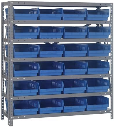 Quantum Storage Systems 1239-107BL Steel Shelving Unit with 4" Shelf Bins, 12" D x 36" W x 39" H, Blue by QuantumStorageSystems