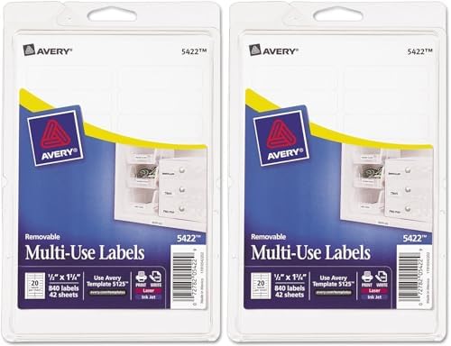 Avery Self-Adhesive Removable Labels, 0.5 x 1.75 Inches, White, 840 per Pack (05422)- Pack of 2 by Avery