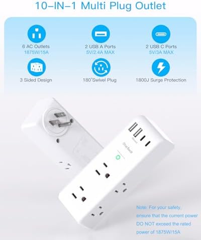 Surge Protector Outlet Extender with Rotating Plug, Multi Plug Wall Outlet - Image 3