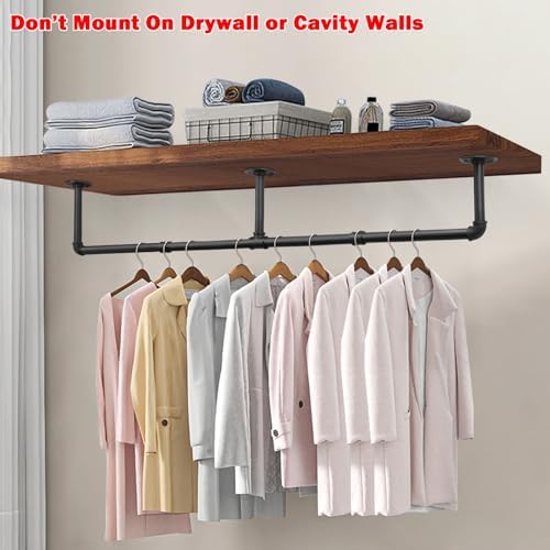 Livabber Industrial Pipe Clothes Rack, Heavy Duty Detachable Iron Garment Rack Wall Mounted, Rustic Saving Space Clothes Bar Multi-Purpose Hanging Rod for Bedroom, Closet, Black (60 Inch) - Image 4
