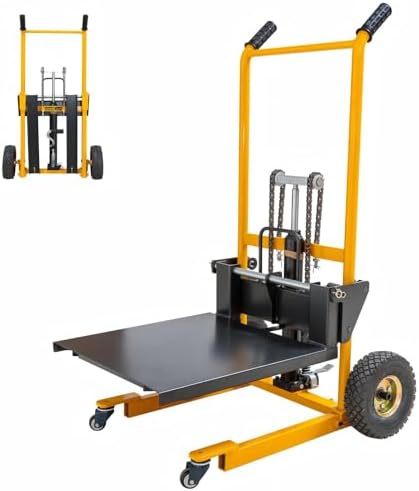 Foldable Hydraulic Material Lift Stacker, 450lbs 35.8" Max Lift, Portable Pallet Truck Dolly w/Swivel Casters, Adjustable Forks, Fork Lift Table Cart, Pallet Jacks & Trucks for Warehouse, Shop by FORGLO