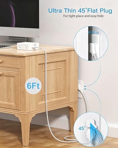 One Beat Flat Plug Surge Protector Power Strip, 6 Ft Flat Extension Cord - Image 3