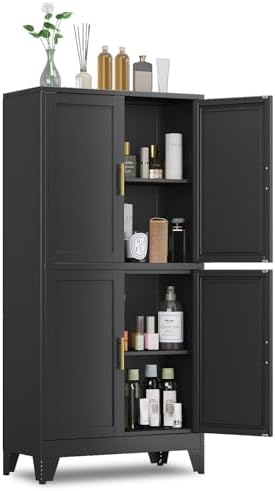 GAIOUS 47.25" Metal Storage Cabinet, Black Kitchen Food Cabinet with 4 Door by GAIOUS