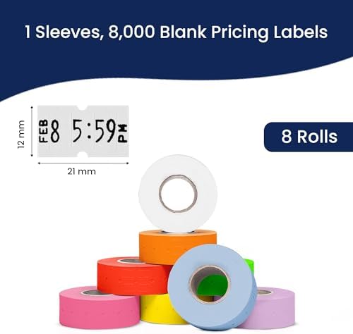Perco 1 Line Multicolored Sleeve— 8,000 Labels for Perco Lite, X, Plus & Pro Guns—Includes White, Yellow, Blue, Lavender & Fluorescent Colors (Red, Green, Pink, Orange)— 8 Rolls, 1 Sleeve—Made in USA - Image 3