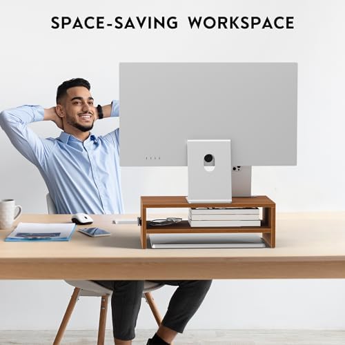 BONTEC Wooden Monitor Stand Riser for Desk, 2-Tier Computer Monitor Stand - Image 3